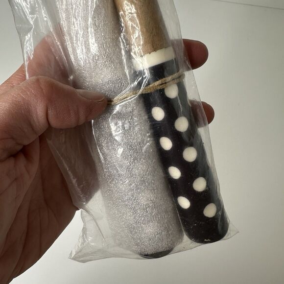 MacKenzie Childs Dotty Salad Serving Set Wood With Black White Polka Dot Handle - Picture 15 of 16